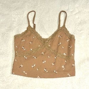 XS AÉROPOSTALE BROWN LACE CAMI CROP TOP